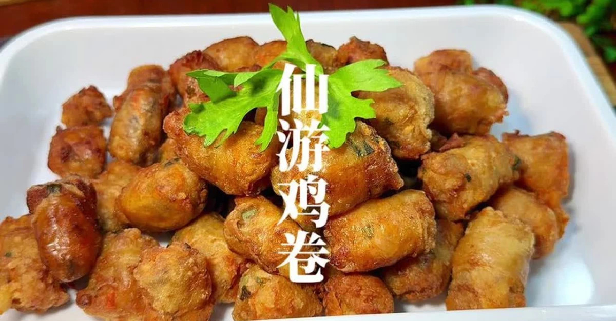 莆田仙游酒席上才有的一道菜「仙游雞卷」餡料豐富，外酥里嫩
